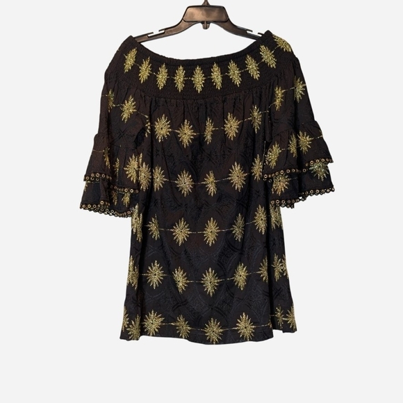 Boston Proper Black and Gold Off-Shoulder Mini Dress - Picture 3 of 12